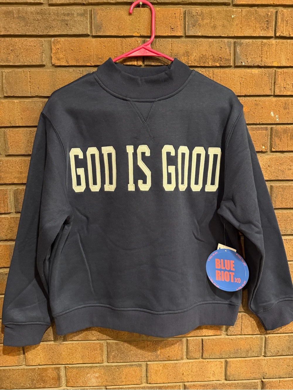 Navy 'God Is Good' Women's Crewneck Sweatshirt by Blue Riot mockneck mock XS